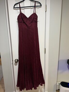 Azazie Burgundy Pleated Spaghetti-Strap Maxi Dress